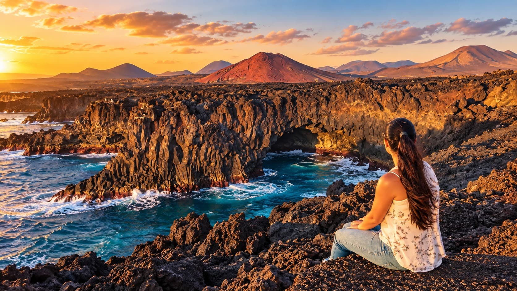 Guía local contemplando la Costa de la Lava en Lanzarote
