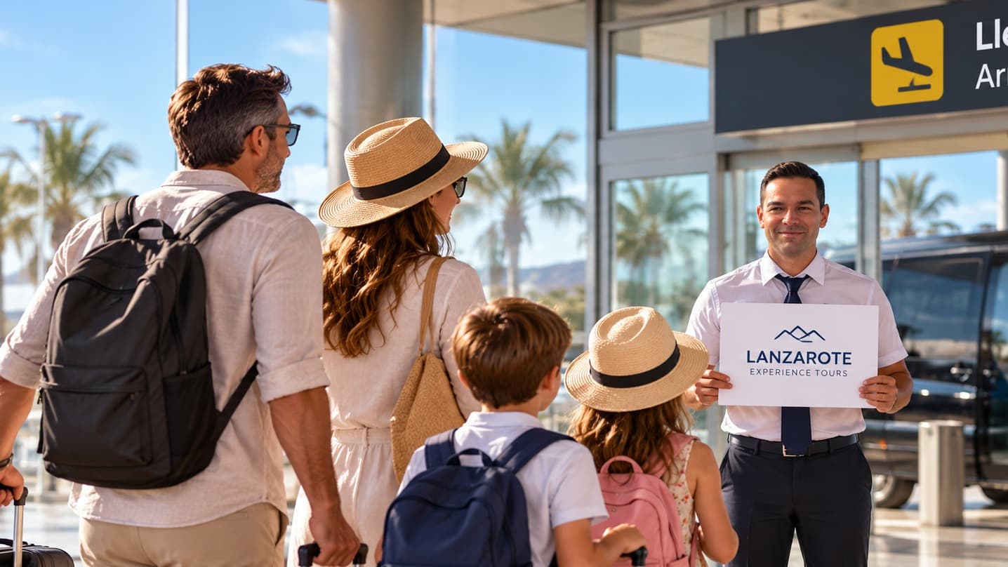 Chofer de Lanzarote Experience Tours recibiendo clientes para traslados privados desde el Aeropuerto de Lanzarote